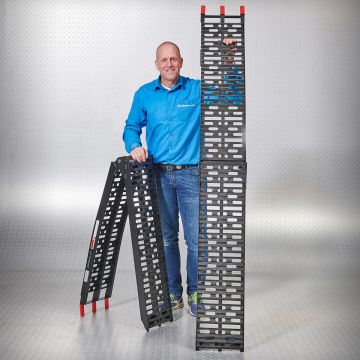 Extra sterke aluminium zwarte oprijplaat opklapbaar - 225 cm rijplaat oprijplank